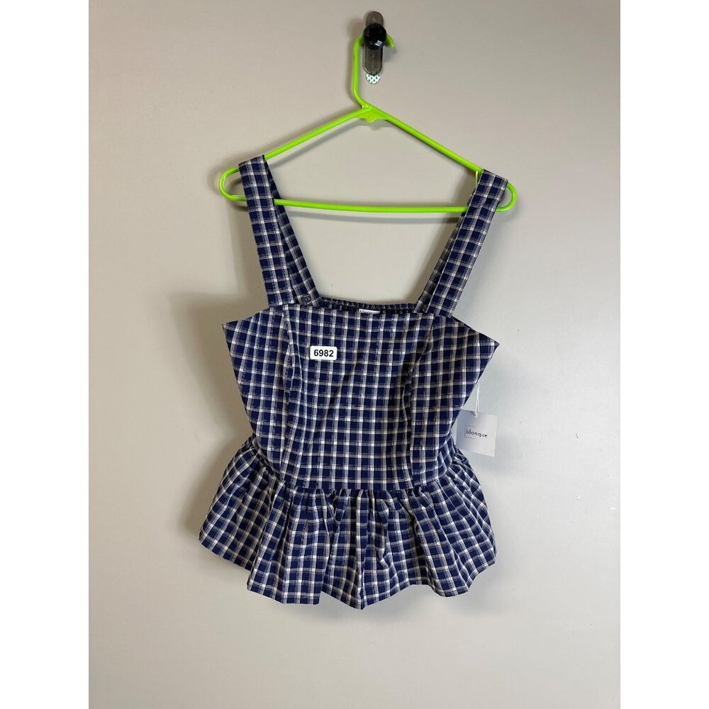Blanque large women’s crop top blue and white roushing back a little stretch in